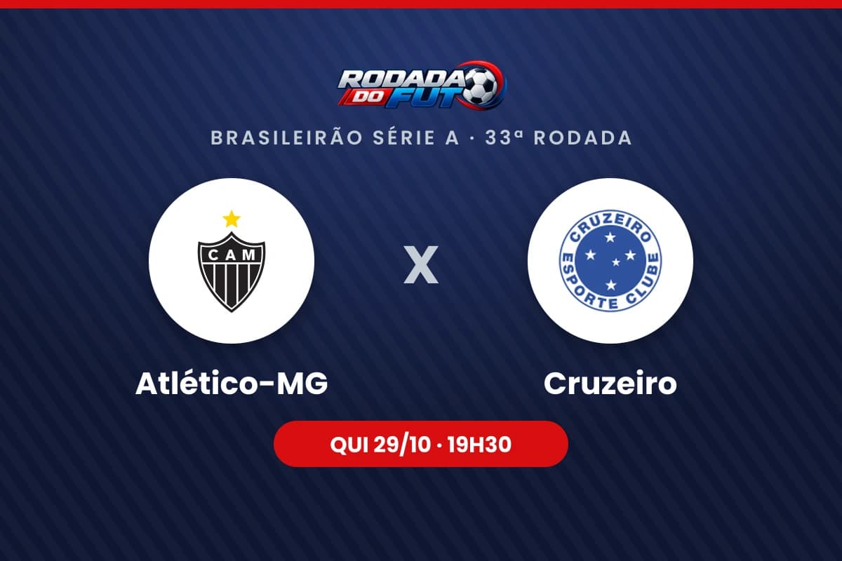 Arte com os escudos de Atlético-MG e Cruzeiro para o jogo pelo Brasileirão Série A, 33ª rodada