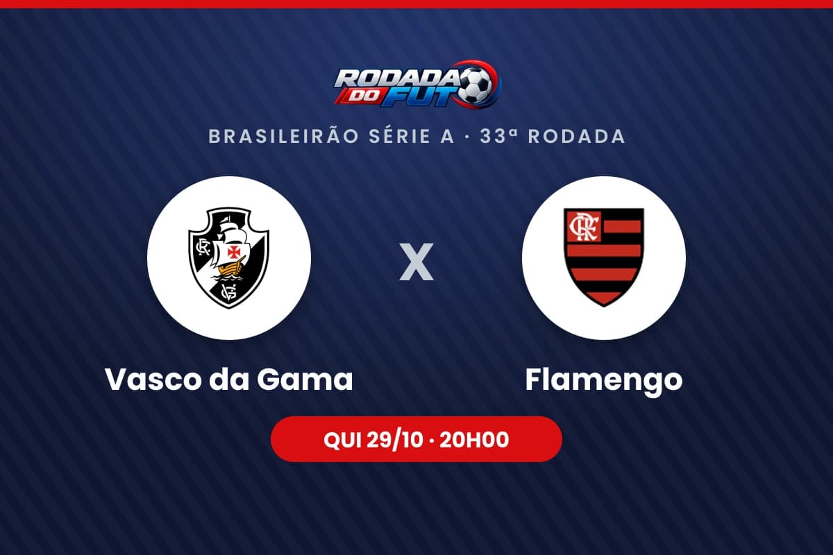 Arte com os escudos de Vasco da Gama e Flamengo para o jogo pelo Brasileirão Série A, 33ª rodada